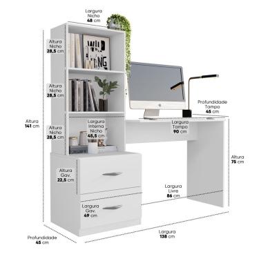 Imagem de Escrivaninha Retangular Ônix Moderno 2 Gavetas MDF 137,5CM Preto Fosco