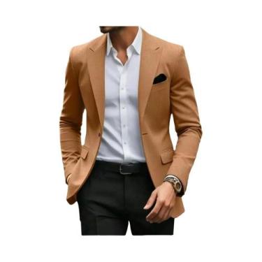 Imagem de Blazer Masculino Slim Fit Para Outono/Inverno, Cor Sólida, Casual, Com