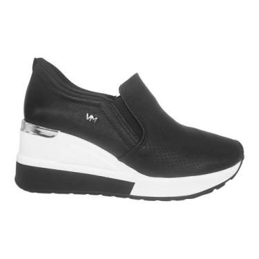 Imagem de Tênis Feminino Anabela Via Marte Com Elástico Calça Fácil Preto/Prata,