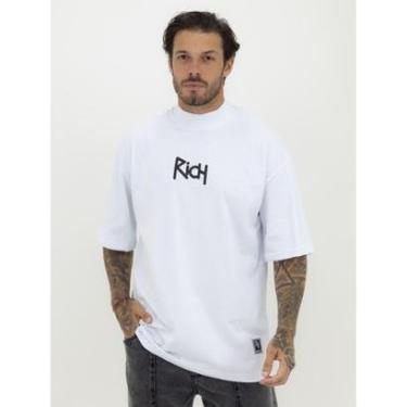 Imagem de Camisa Camiseta Oversized Gola Alta Estampa Contour Streetwear Algodão Premium Branco-Masculino