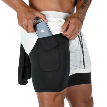Imagem de Short Masculino de Compressão 2x1 Bolso Oculto para Celular Bermuda Térmica Corrida Academia Fitnes Crossfit