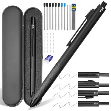 Imagem de AUAUY Caneta multifunções 4 em 1, caneta multifuncional com revestimento de metal, canetas multifuncionais com sensor de gravidade, esferográfica de 3 cores de 0,5 mm e lapiseira de 0,5 mm, 38 peças
