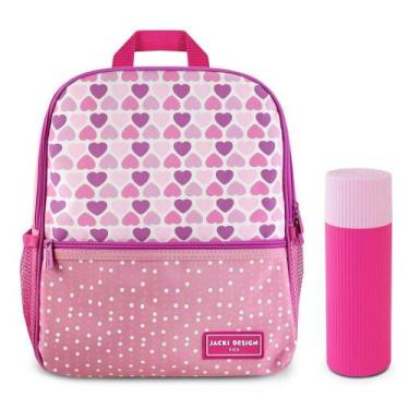 Imagem de Kit Mochila Infantil + Porta Acessórios Jacki Design Coração Rosa
