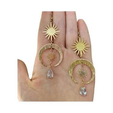 Imagem de Brincos Longos De Estrela E Lua Boêmios Para Mulheres, Joias De Festa,