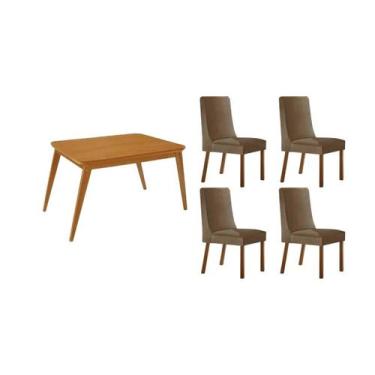 Imagem de Conjunto: Mesa Sala Jantar Havana Curvo 120cm + 4 Cadeiras Dakota Natu
