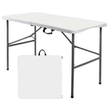 Imagem de Mesa dobrável WGCTEK de 4 pés de plástico com alça de transporte branc