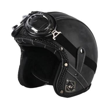 Imagem de Capacete Retrô Vintage De Couro PU Aberto 3/4 Para Motocicleta Chopper