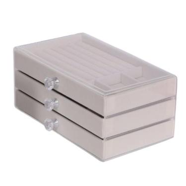 Imagem de Porta Jóias Acrílico Luxo de Veludo com 3 Gavetas para Anéis, Pulseira