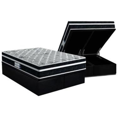 Imagem de Cama Box Baú Queen: Colchão Anatômico Probel D45 Prodormir Plus Black + Base Crc Suede...