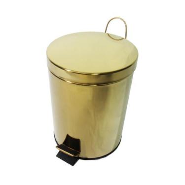 Imagem de Lixeira Dourada em Aco Inox para Banheiro com Pedal 5L - By Fineza