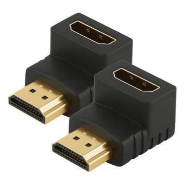Imagem de Kit 2 adaptador hdmi - femea x hdmi - macho 90 graus - DIVERSAS