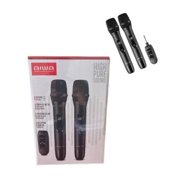 Imagem de Microfone Aiwa Duplo Sem Fio Karaokê Aws-mic-01 P10 Uhf Preto