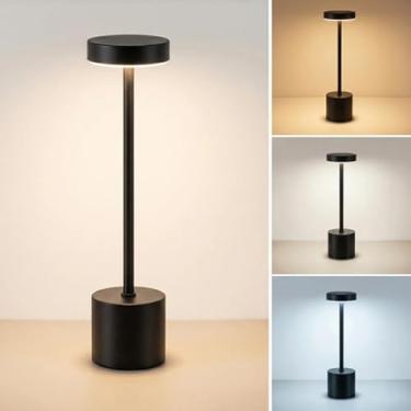 Imagem de Luminária de Mesa Recarregável com Toque Abajur Mesa LED 3 Cores, Bateria USB-C e Dimmer, Design em Metal (Dourado, Preto, Cobre, Branco) para Home Office e Presente