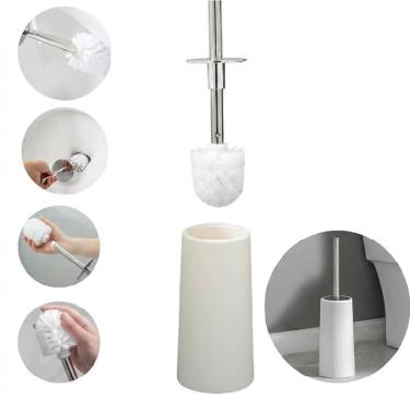 Imagem de Escova Sanitária Modelo Vassoura para Limpar Vaso Cabo Inox Suporte Plástico Banheiro Branco Utibom