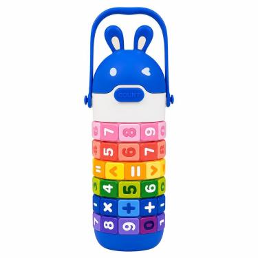 Imagem de Garrafa Infantil Térmica com Tabuada Coelhinho com Anéis Giratórios 430ml Plástico para Escola Azul