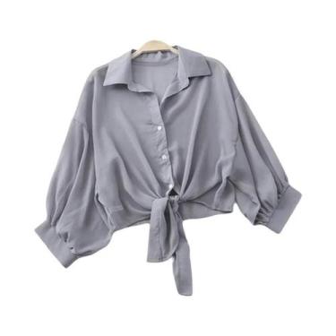 Imagem de Blusa Feminina De Verão Com Manga Curta E Botões Em Chiffon, Solta, Ca