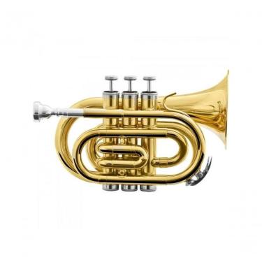 Imagem de Trompete Pocket HMT-500L Bb com 3 Pistões em Cuproníquel e Campana 104MM Laqueado Dourado Harmonics