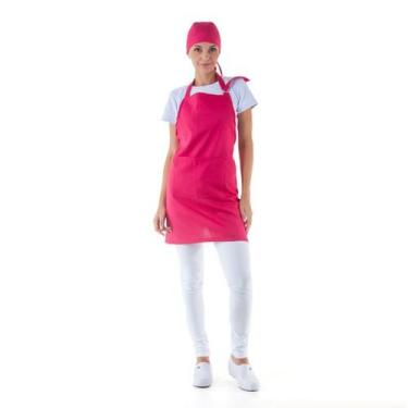 Imagem de Avental E Bandana Oxford Lanchonete Restaurante Ajustável Cor:Rosa-chi