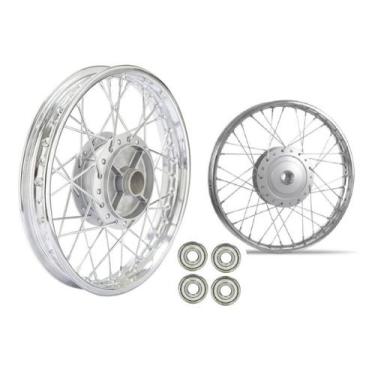 Imagem de Par Roda Biz 125 4mm Cromado Raiada Alinhada com Rolamento - Pro Tork/