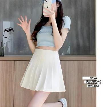 Imagem de Saia Mini Plissada De Cintura Alta Feminina Kawaii Xadrez Cinza Unifor