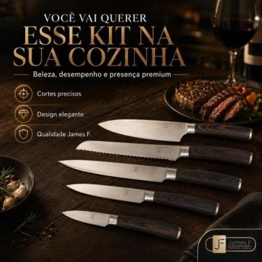 Imagem de Jogo de Facas Premium 5 Peças para Cozinha e Churrasco Cabo Efeito Mad