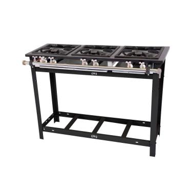 Imagem de Fogão Industrial Baixa Pressão 3 Bocas Duplas com Pé e Espera para Forno E3D3PE Metalúrgica Venâncio