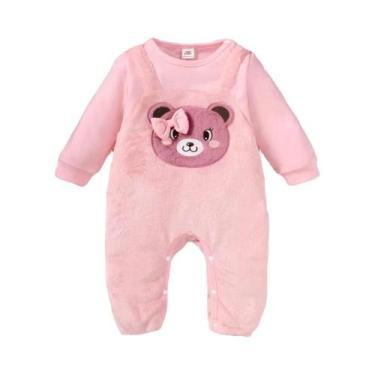 Imagem de Macacão De Manga Comprida Com Estampa De Urso Rosa Para Bebês Meninas 