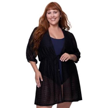 Imagem de Saída de Praia Feminina Rendada Plus Size Selene, X1, Preto