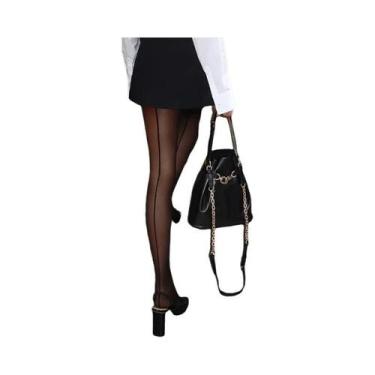 Imagem de Meia-calça Preta De Cintura Alta Com Costura Traseira Transparente, To