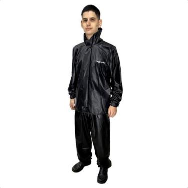 Imagem de Conjunto Capa de Chuva Motoqueiro PVC 0,28mm Pop Gola Masculino Preto 