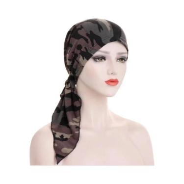 Imagem de Lenço De Cabeça Floral Pré-Amarrado Para Quimioterapia, Turbante Elást