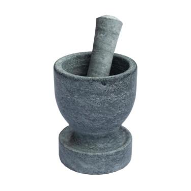 Imagem de Pilão Almofariz Socador Grande em Pedra Sabão Moer e Triturar Alimentos Resistente e Fácil Limpeza Cozinha Amadeirado