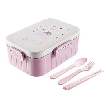Imagem de Lancheira/Marmita com divisórias colher, garfo e hashi BPA Free (Rosa)