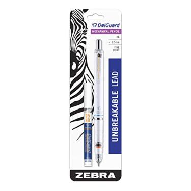 Imagem de Zebra Pen Lapiseira DelGuard com refil de chumbo, ponta fina, 0,5 mm, cano branco, grafite padrão nº 2 HB, recarregável, pacote com 1