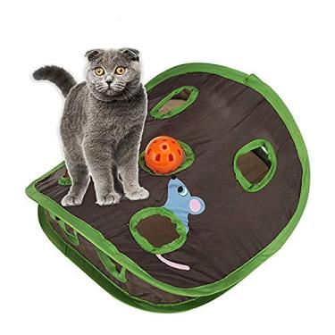 Imagem de Zwbfu Brinquedo Gato,Hide and Seek Mouse Cat Toy 9 buracos interativos Pet Cat Teaser Trainning com Bell Ball dobrável Criativo