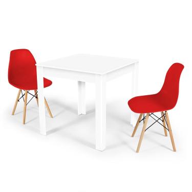 Imagem de Conjunto Mesa de Jantar Quadrada Sofia Branca 80x80cm com 2 Cadeiras Eames Eiffel - Vermelho
