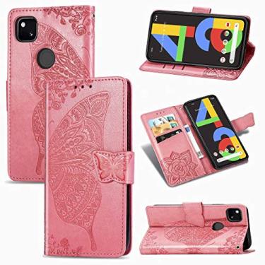 Imagem de YUNCHAO Caixa de telefone Para o Google Pixel 4A Butterfly Love Flower em relevo horizontal flip em couro com suporte/slot de cartão/carteira/cordão capa para celular