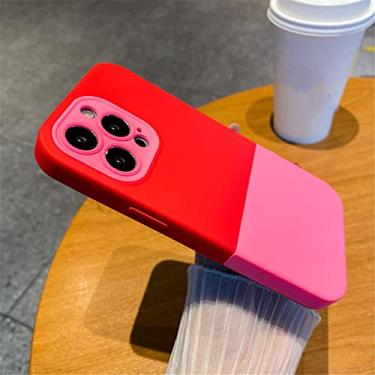 Imagem de Capa de telefone de emenda de silicone líquido original de luxo para iphone 14 11 12 13 pro max contraste cor doce capa pára-choques, rosa vermelho, para iphone 12 pro