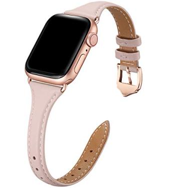 Imagem de WFEAGL Pulseiras de Couro Compatíveis com Apple Watch 38mm 40mm 41mm, Pulseira Fina de Couro de Grão Superior para iWatch Série 8/7/SE/6/5/4/3/2/1 - Rosa/Adaptador Rosa
