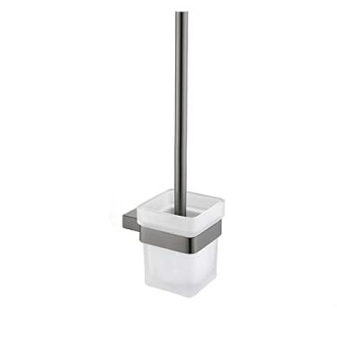 Imagem de Escova de toalete dourada escovada Escova de limpeza de aço inoxidável Escova sanitária de banheiro Escova de toalete montada na parede Escova de cabo longo, cinza quadrada