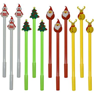 Imagem de Maydahui 12 peças canetas de gel de Natal criativas letras de árvore de natal boneco de neve rena papai noel tinta preta para festa escritório escolar