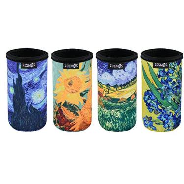 Imagem de CM Isolador fino de neoprene macio com mangas de lata, capas finas com pintura de Van Gogh, estampa de pintura de girassois a noite estrelada para bebidas energeticas e latas de cerveja de 300 ml