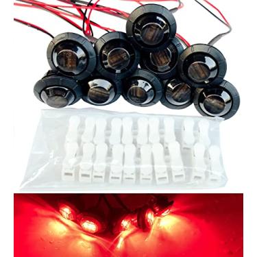 Imagem de HyLikota 10 peças vermelho fumê, 3 LEDs, 12 V, 3/4 polegadas, luzes de LED, marcador de sinal, luzes para trailer, campista, caminhão, ATV UTV, RV Van Pickup 12 V