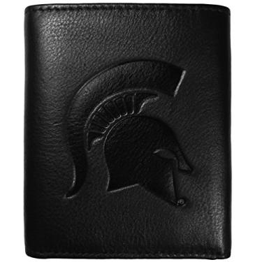 Imagem de Carteira masculina NCAA Siskiyou Sports Michigan State Spartans de couro em relevo com três dobras, tamanho único, preta