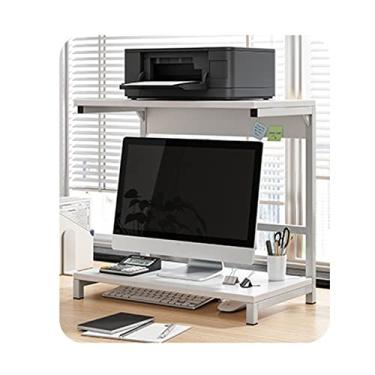 Imagem de KIZQYN Suporte de impressora suporte de impressora rack de armazenamento elevado suporte de exibição placas de base suportes de mesa prateleiras de livros de mesa rack de impressora de mesa (cor: branco 48X30X55CM)