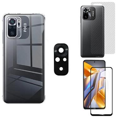 Imagem de 4X1 Para Xiaomi Redmi Poco M5s / M5s 4G - Película Privacidade Vidro 3D Anti Spy + Pelicula Camera Traseira 5D + Capa Anti-Impacto Transparente TPU + Adesivo Traseiro Fibra de Carbono Skin Protetor