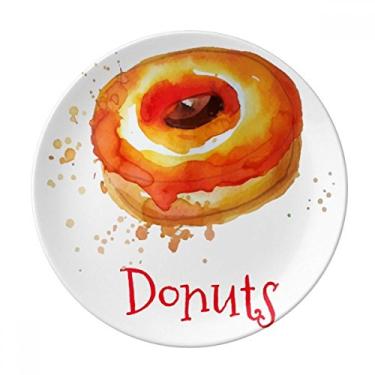 Imagem de Prato de sobremesa de rosquinha laranja pintado à mão em aquarela, prato de jantar decorativo de porcelana
