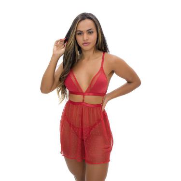 Imagem de Camisola IMI Lingerie Tule Calcinha Fio Dental Juliette Vermelha