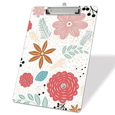 Imagem de ZAXMEY Prancheta A4 de Plástico, Flores, Acrílico, Tamanho Carta, 31,7 x 23 cm, 198 g, Clipe de Perfil Baixo, 80 a 100 Folhas, Decorativa, para Professores, Crianças, Escritório, Material Escolar