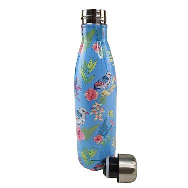Imagem de Garrafa Termica Inox 500ml Estampada Flores Passaros Jardim Florido Floral Dia a Dia Trabalho Estudo Treino Caminhada Academia Corrida Conserva Bebida Quente Gelada Agua Suco Cha